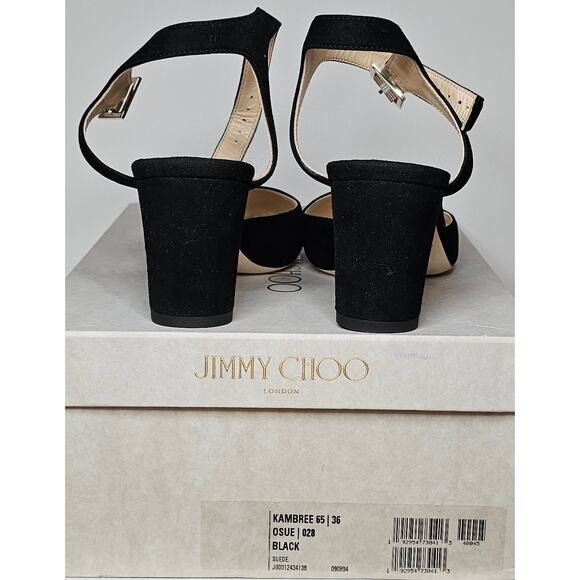 Jimmy Choo Black Suede Block Heels Ankle Strap Pointed Toe Shoes - Picture 4 of 15
